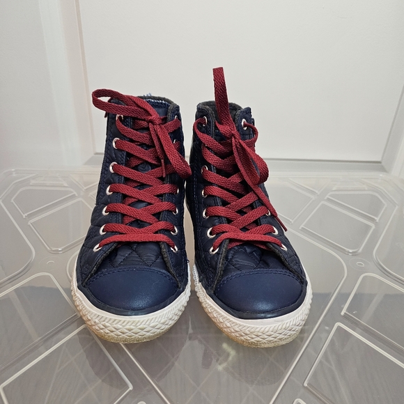 Converse All Star High Top Youth 2 Blue Quilted Zip Lace - Picture 2 of 6